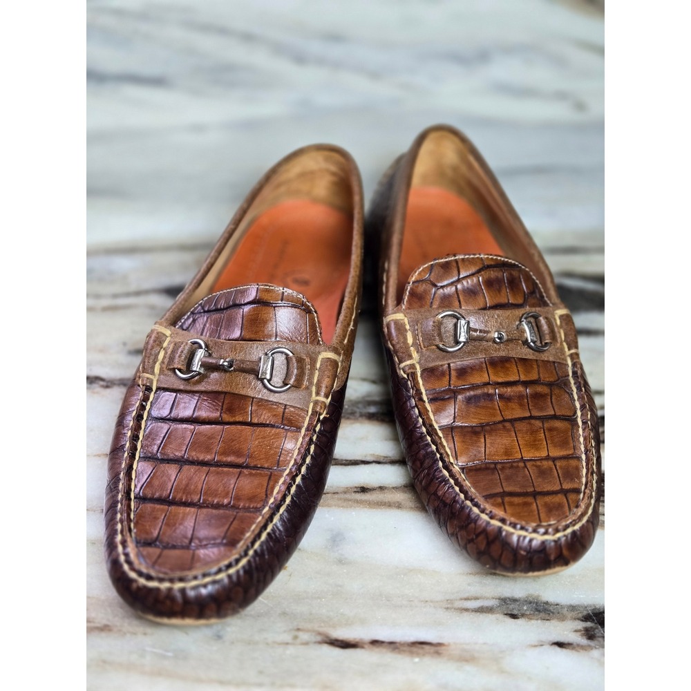 Martin Dingman Bill Brown Crocodile Embossed Bit Driving Loafers Mens 11M Brazil